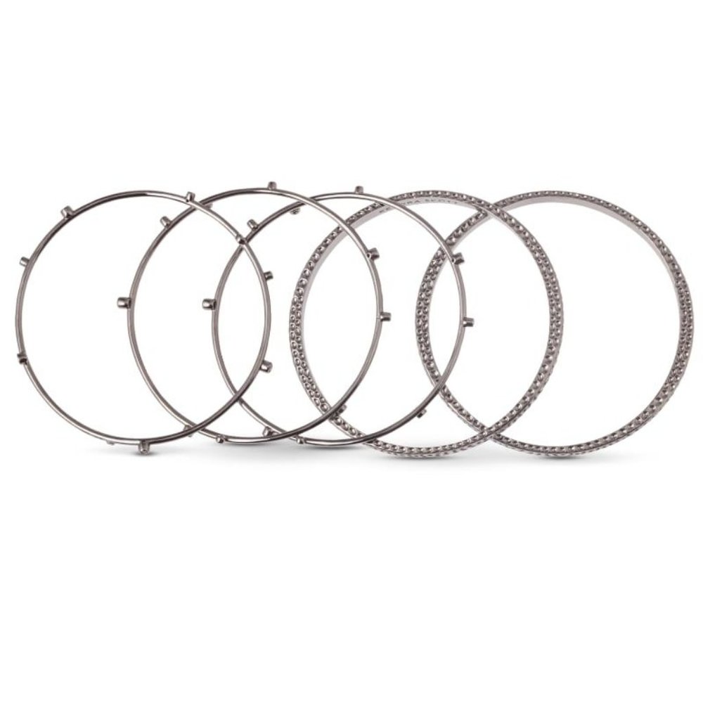 Kendra Scott Tatum Stacking Bangle Bracelet Set Silver Hematite NEW - Picture 2 of 6